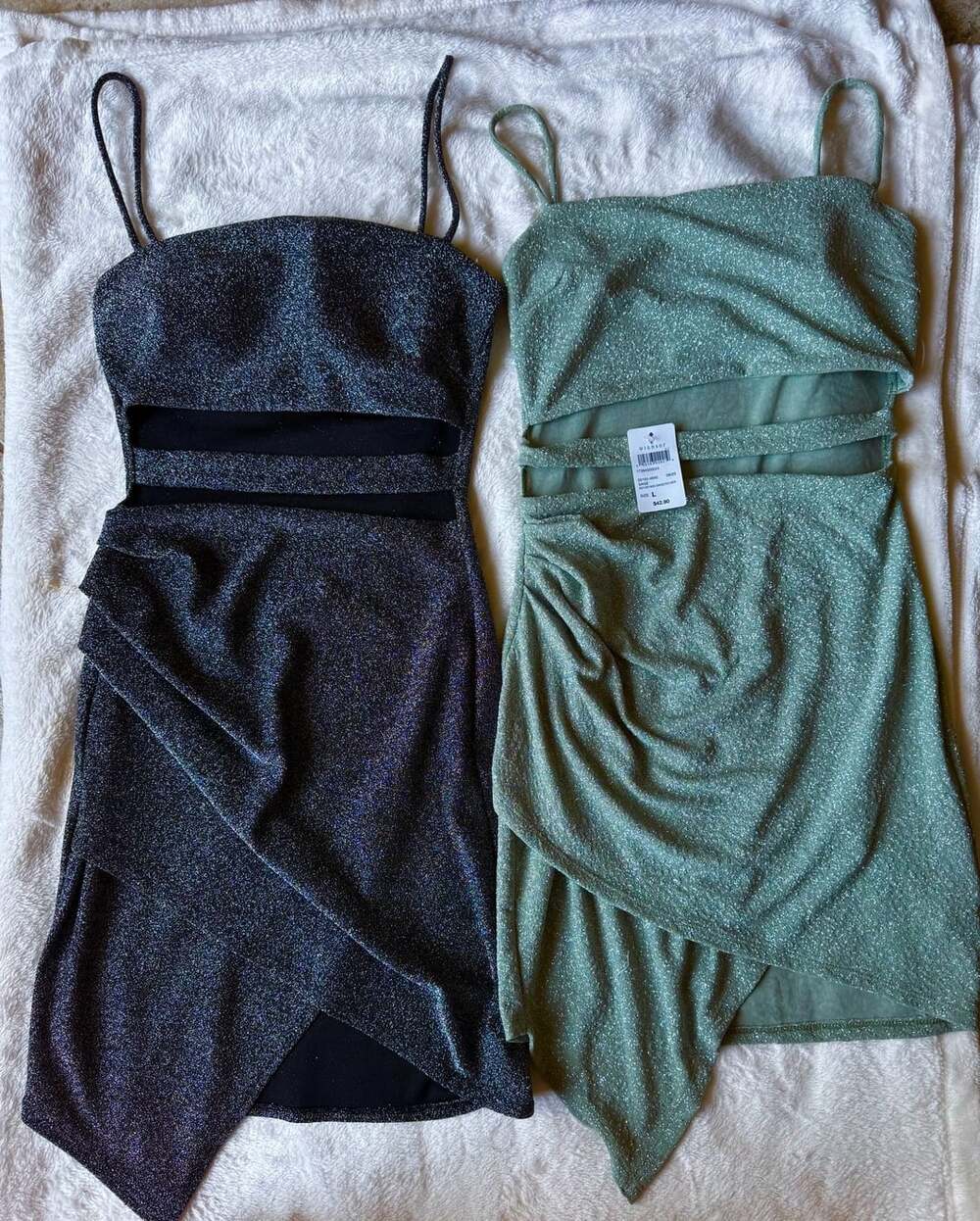 Windsor Glitter Mini Dress Bundle Black + Sage Silver Cutout Party Dresses